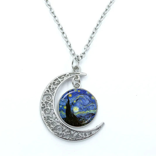 Van Gogh Starry Night Necklace Moon