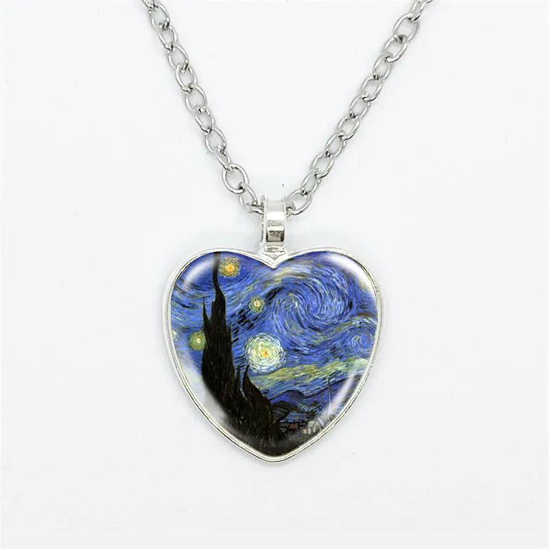 Van Gogh Art  Heart Necklace