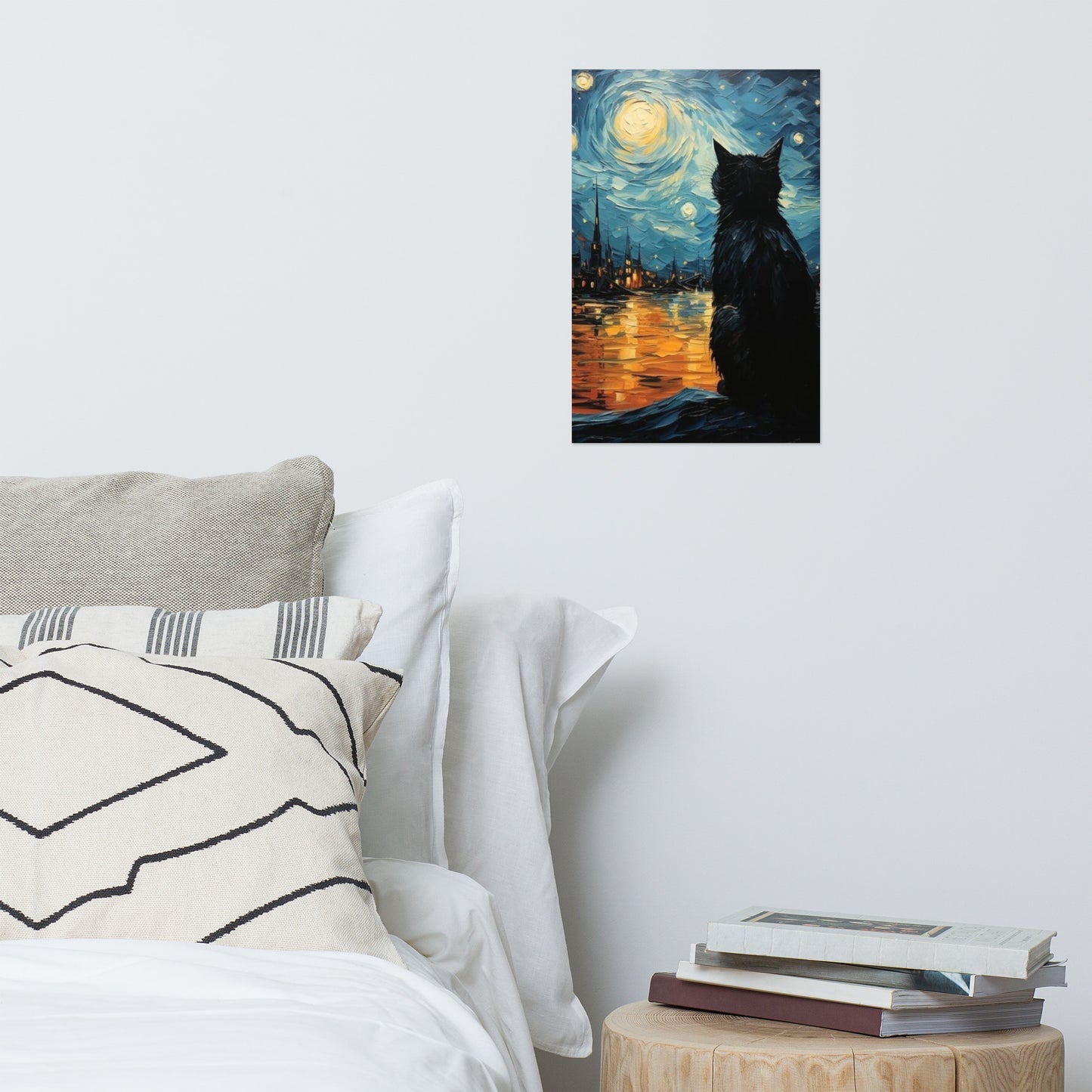 Black Cat with starry night Poster