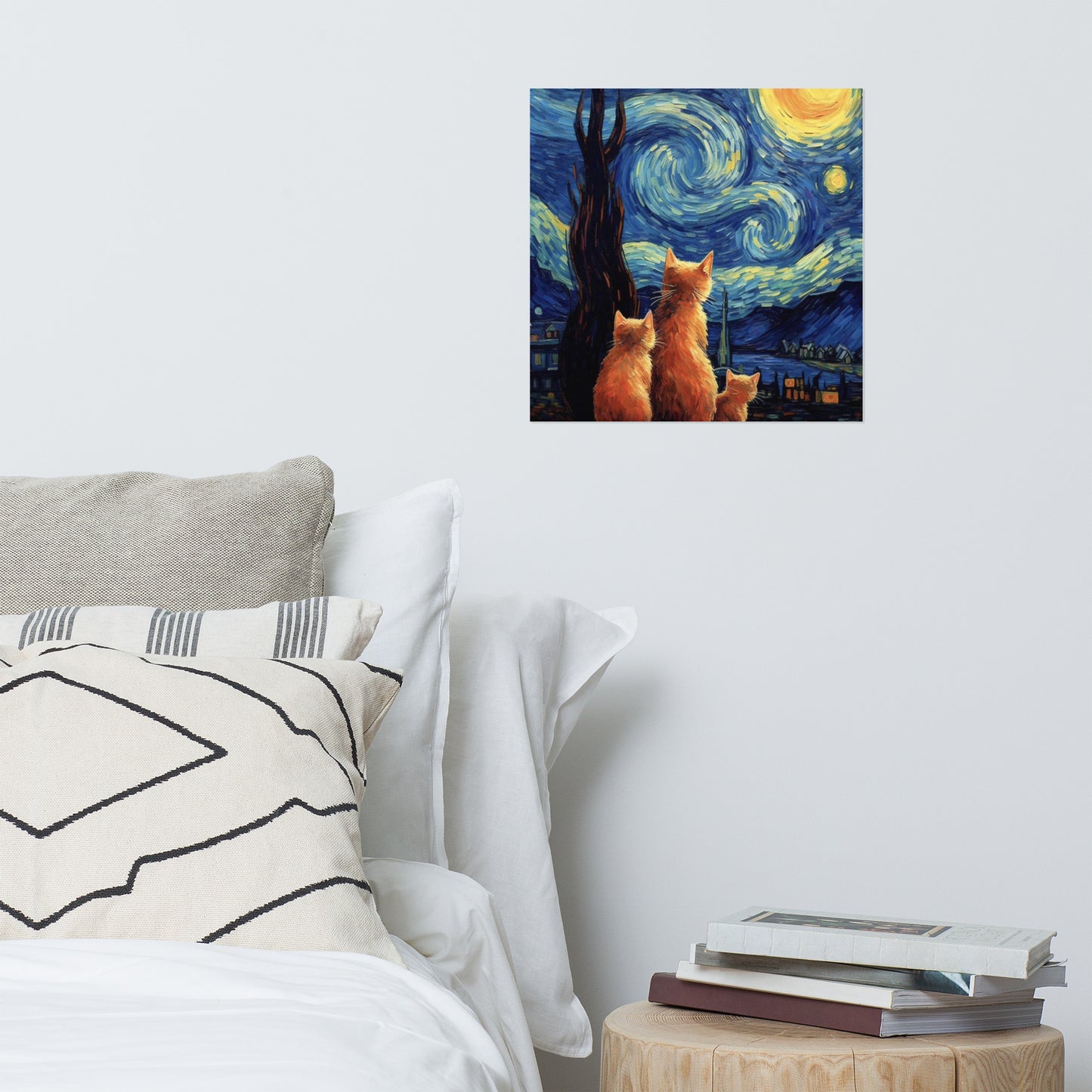 Cats at the Starry Night Poster