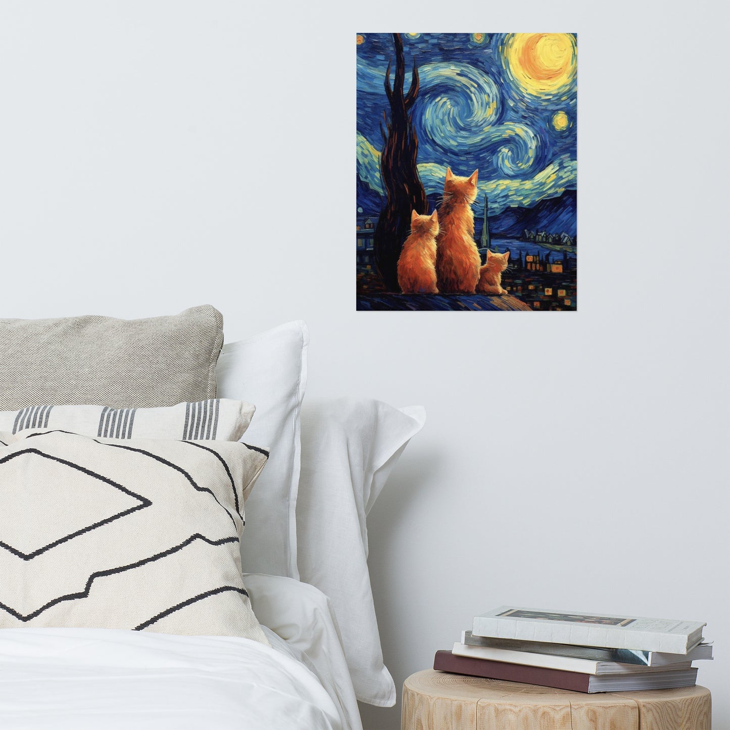 Cats at the Starry Night Poster