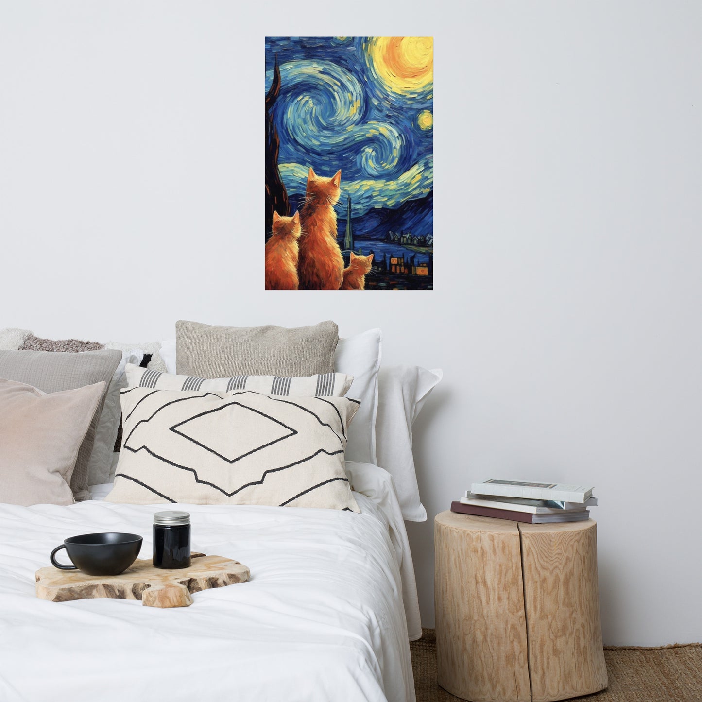 Cats at the Starry Night Poster