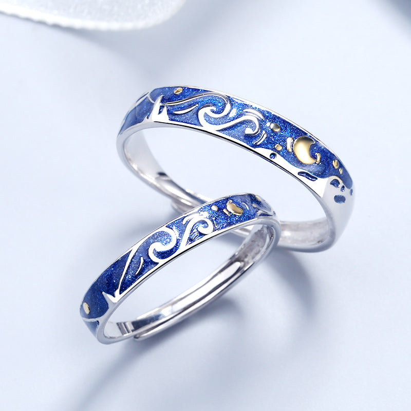 Silver Lovers Ring Van Gogh's starry night Ring