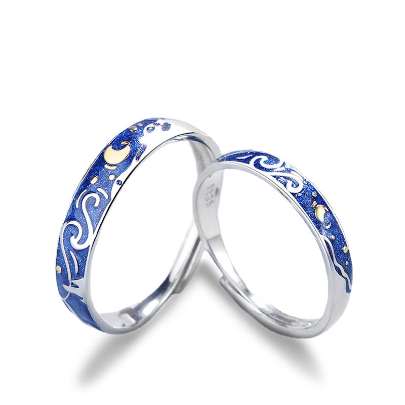 Silver Lovers Ring Van Gogh's starry night Ring