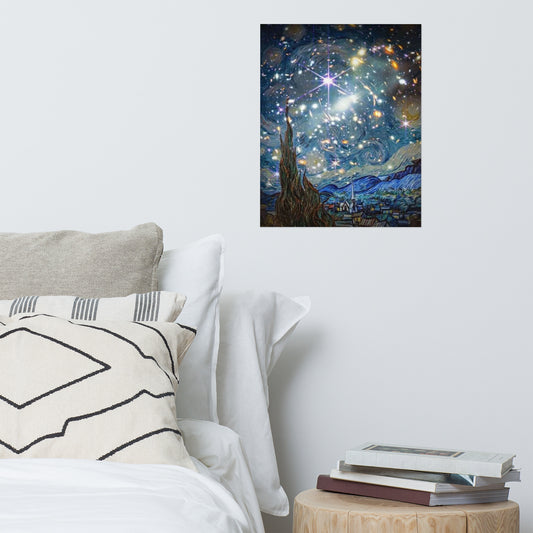 starry night with the image from the James Webb Telescope