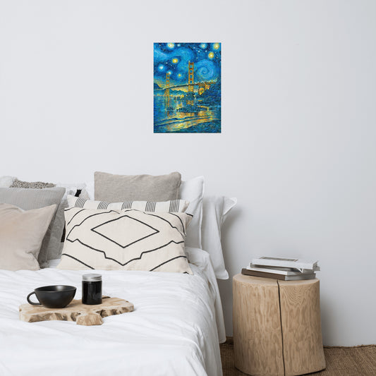 Golden gate bridge starry night  Poster