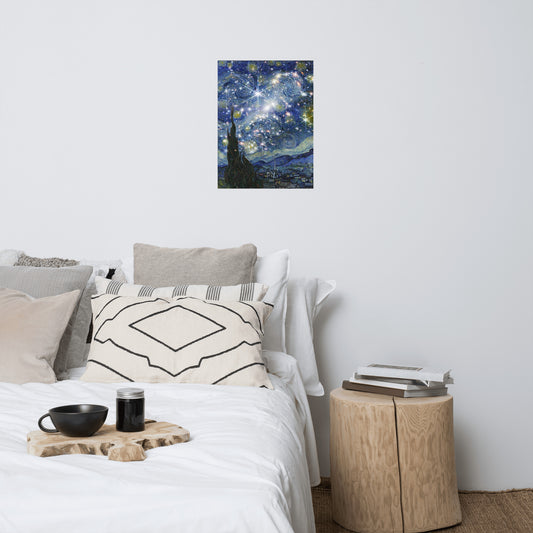 Starry night mixed with galxy Poster