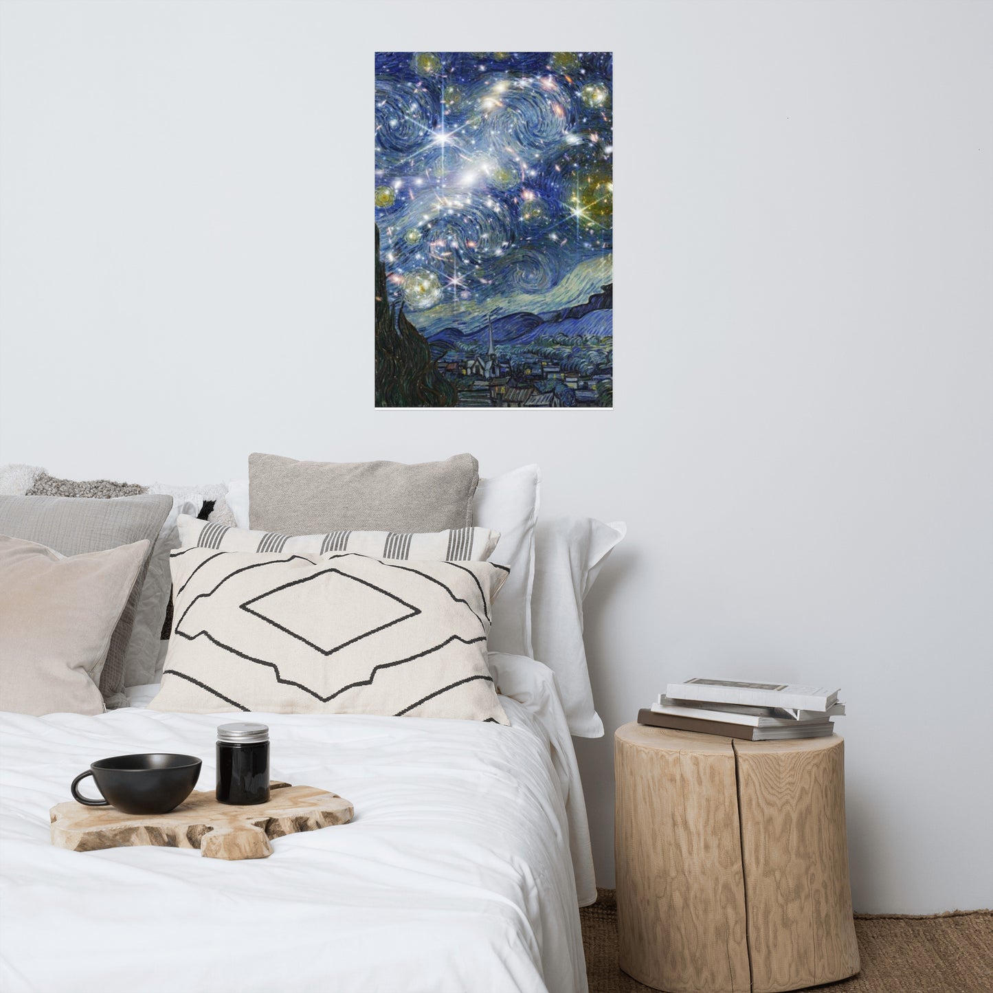 Starry night mixed with galxy Poster